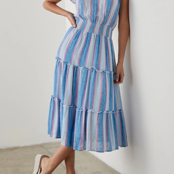 Rails Amellia dress in Kona Stripe Blue and Pink Midi Dress tiered style size xs - Picture 8 of 9
